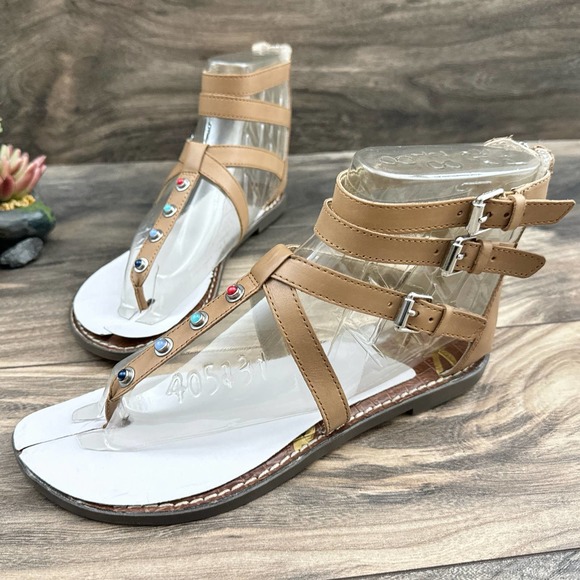 NIB Sam Edelman 8.5M Camel Genevive Leather Studded Strappy Gladiator Sandals - Picture 5 of 12